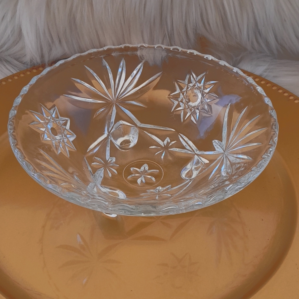 VTG- Anchor Hocking MCM Prescut Star of David Footed Glass Bowl-#2